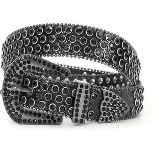 Women Black Men Western Studded Leather Belt Waist Belt for Jeans Pants Dress